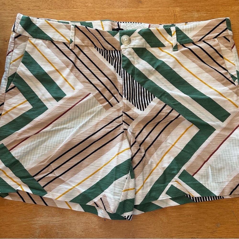 Ann Taylor Patterned Green and Beige Women Shorts